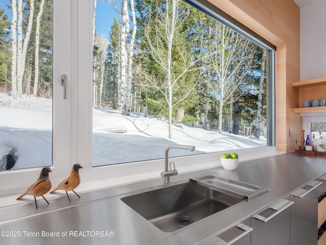 7970 N Granite Ridge Rd, Teton Village, WY 83025 - kitchen featuring a sink and view of scattered trees