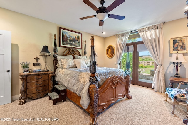 6289 Fox Meadows Dr, Victor, ID 83455 - carpeted bedroom featuring access to outside and a ceiling fan