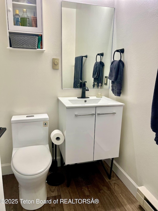 220 Homestead Rd Unit 203, Victor, ID 83455 - half bathroom featuring wood finished floors, vanity, and a baseboard heating unit
