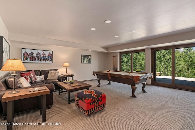 750 N Bar Y Rd, Jackson, WY 83001 - rec room featuring carpet floors, billiards, and recessed lighting