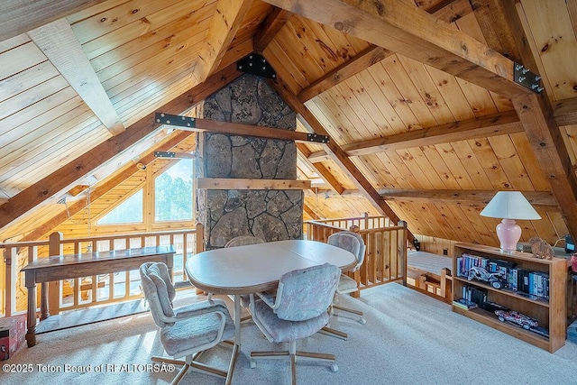 386 Dogwood Dr, Star Valley Ranch, WY 83127 - carpeted dining space featuring wood ceiling