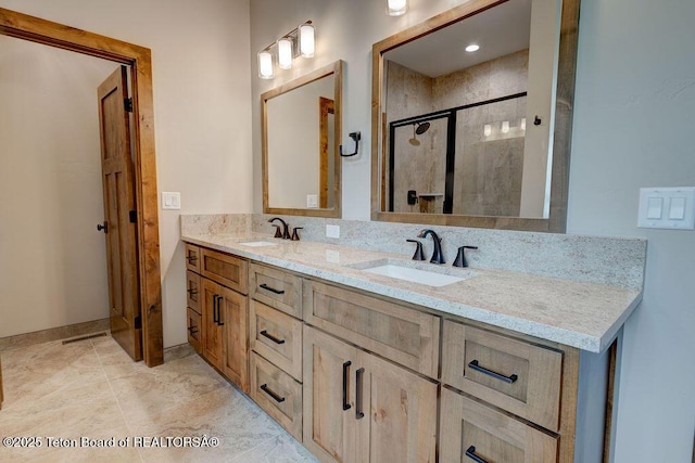 245 Pond Dr, Victor, ID 83455 - full bath featuring double vanity and a shower stall
