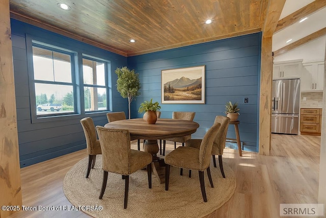 245 Pond Dr, Victor, ID 83455 - dining space with wooden ceiling, light wood finished floors, and recessed lighting