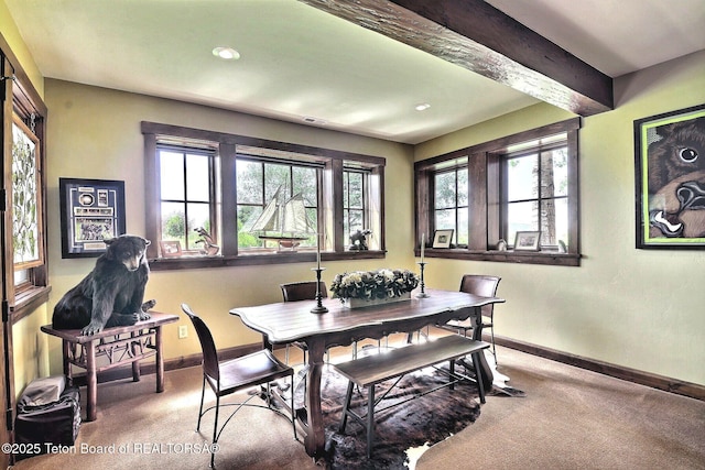 70 Hastings Dr, Victor, ID 83455 - carpeted dining room with beamed ceiling and recessed lighting