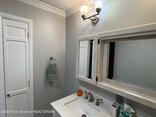 13280 N 3750 W, Felt, ID 83424 - bathroom with vanity, crown molding, and a textured ceiling