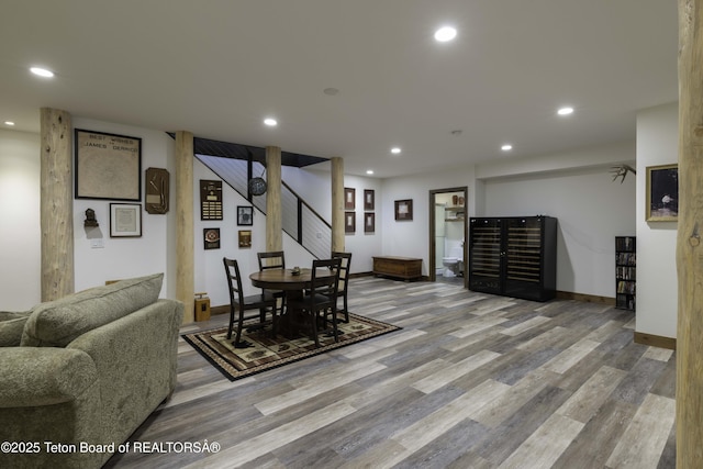 580 Moulton Loop Rd, Jackson, WY 83001 - dining room featuring wood finished floors, stairs, and recessed lighting