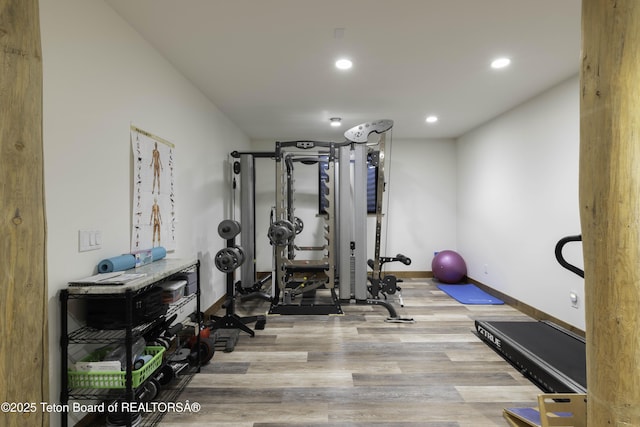 580 Moulton Loop Rd, Jackson, WY 83001 - exercise area with wood finished floors and recessed lighting