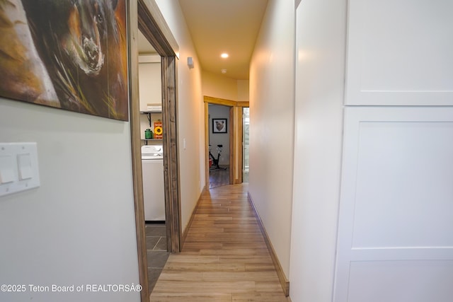 643 Country Club Way, Thayne, WY 83127 - hallway featuring washer / clothes dryer, recessed lighting, and light wood-style floors