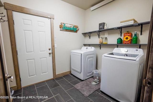 643 Country Club Way, Thayne, WY 83127 - washroom featuring separate washer and dryer and dark tile patterned floors