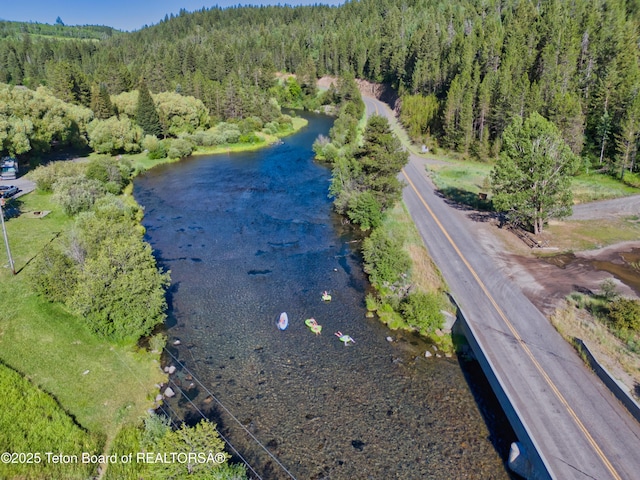 4327 Bridger Rdg, Ashton, ID 83420 - drone / aerial view of a heavily wooded area and a nearby body of water