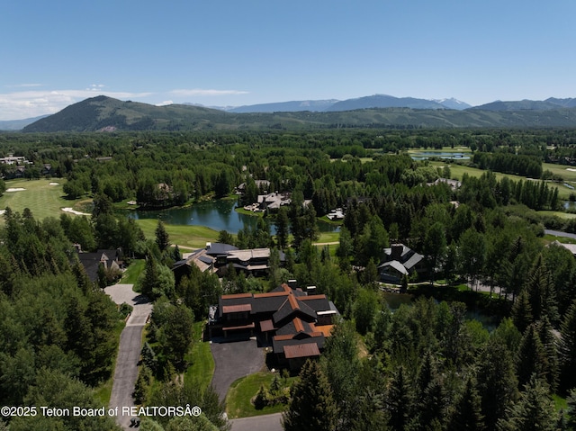 3220 N Teton Pines Dr, Wilson, WY 83014 - bird's eye view of a water and mountain view and a heavily wooded area