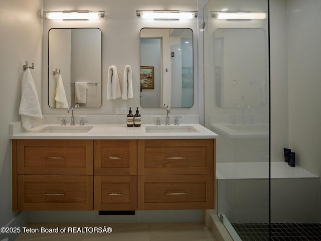 3220 N Teton Pines Dr, Wilson, WY 83014 - full bath with double vanity and a shower stall