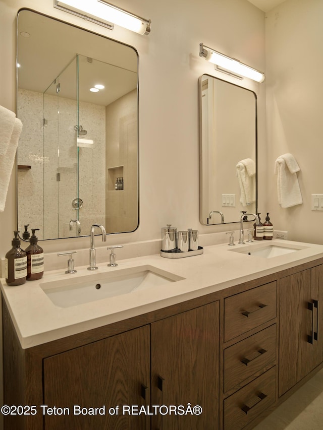 3220 N Teton Pines Dr, Wilson, WY 83014 - bathroom with double vanity and a shower stall