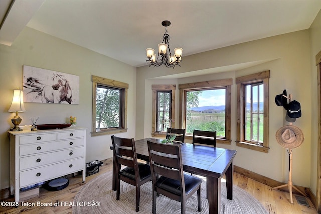 2160 Tomahawk Trl, Victor, ID 83455 - dining area with a chandelier and light wood-style floors