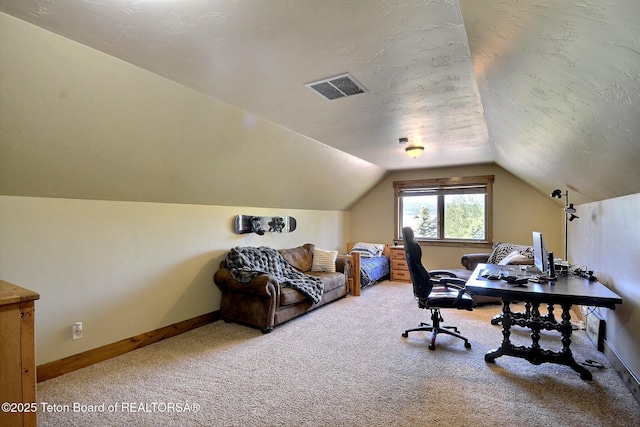 2160 Tomahawk Trl, Victor, ID 83455 - carpeted office featuring lofted ceiling and baseboards