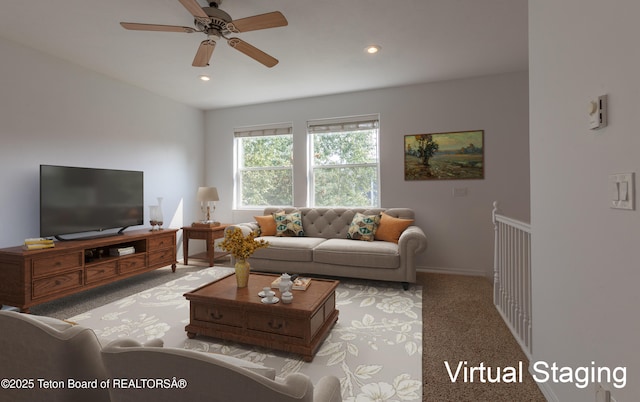 80 Eva Ln Unit 14, Victor, ID 83455 - living area featuring carpet floors, ceiling fan, and recessed lighting