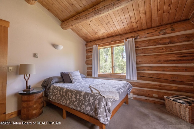 3760 N Moose-Wilson Rd, Wilson, WY 83014 - bedroom featuring rustic walls, wood ceiling, and carpet floors
