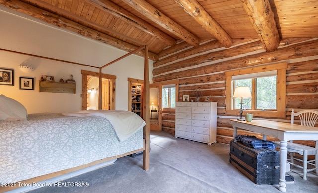 3760 N Moose-Wilson Rd, Wilson, WY 83014 - carpeted bedroom featuring wooden ceiling and log walls