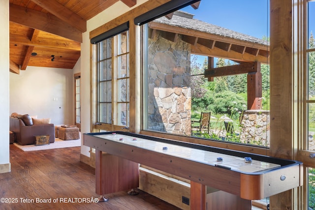 500 E Buckwheat Cir, Jackson, WY 83001 - detailed view of a wooden ceiling with exposed beams and wood finished floors