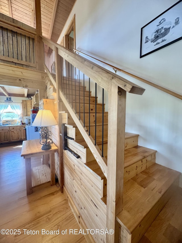 109 E Fontenelle Dr, Daniel, WY 83115 - stairway featuring wood finished floors and wood walls