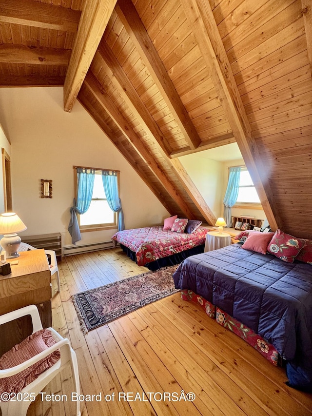 109 E Fontenelle Dr, Daniel, WY 83115 - bedroom with wooden ceiling, multiple windows, hardwood / wood-style floors, and baseboard heating
