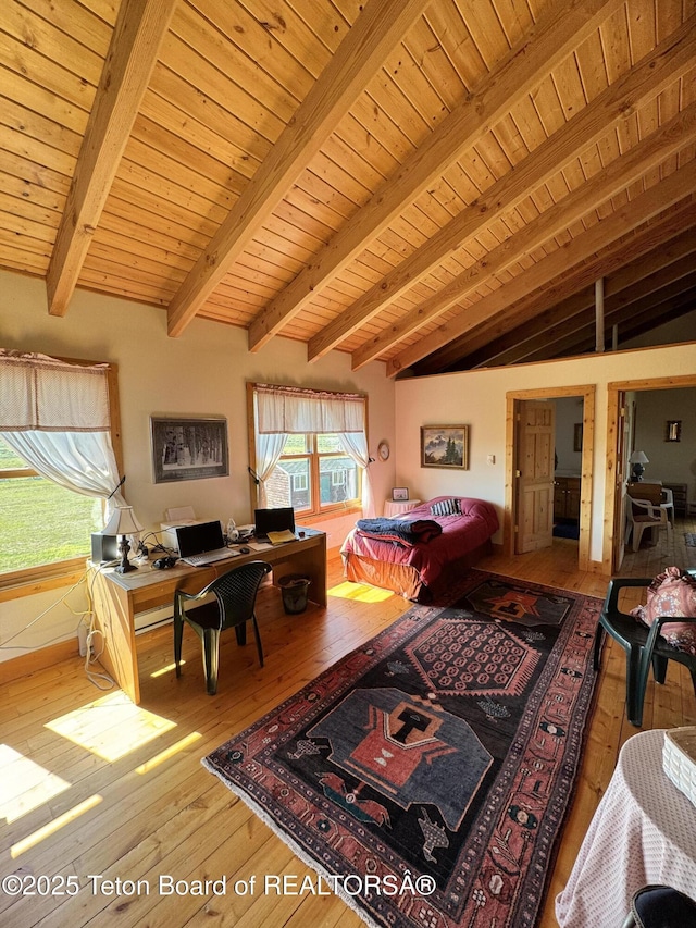 109 E Fontenelle Dr, Daniel, WY 83115 - bedroom featuring hardwood / wood-style flooring, wood ceiling, and a desk