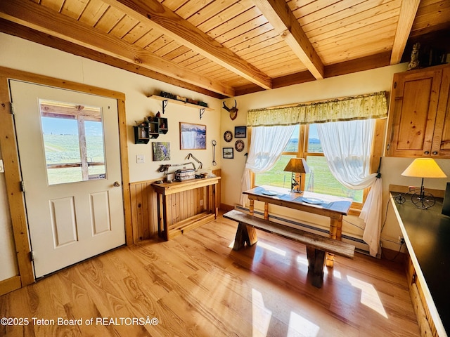 109 E Fontenelle Dr, Daniel, WY 83115 - dining room with a wood ceiling with exposed beams and light wood-style flooring