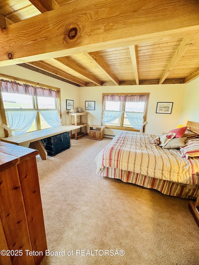 109 E Fontenelle Dr, Daniel, WY 83115 - carpeted bedroom with a wood ceiling with exposed beams