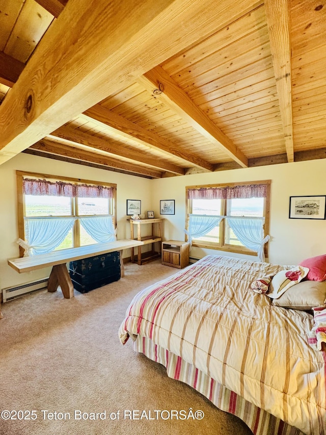 109 E Fontenelle Dr, Daniel, WY 83115 - carpeted bedroom with a wooden ceiling with exposed beams