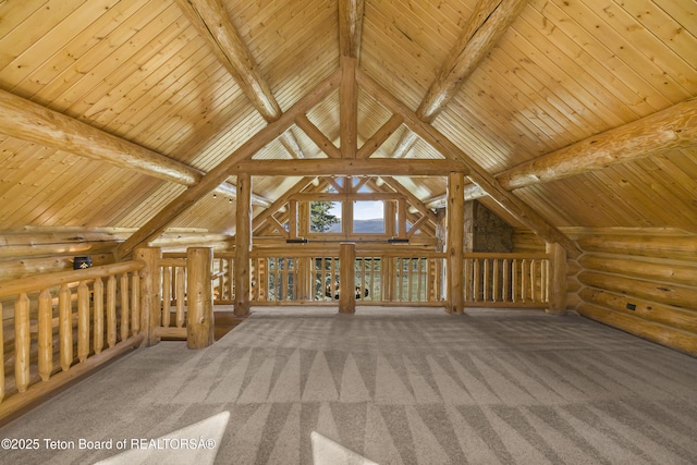 8157 Ripplinger Rd, Driggs, ID 83422 - additional living space with rustic walls, carpet floors, and wood ceiling