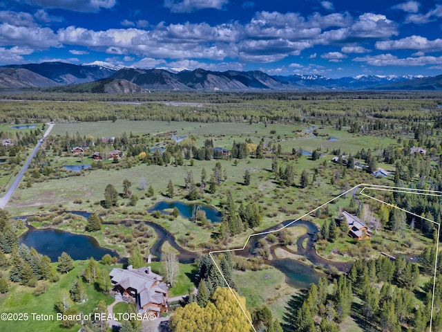 590 S Sandhill Crane Rd, Wilson, WY 83014 - aerial view of property's location featuring property parcel outlined and a water and mountain view