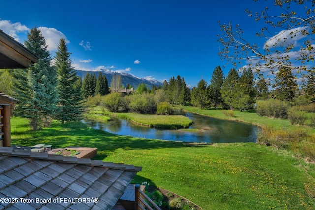 590 S Sandhill Crane Rd, Wilson, WY 83014 - view of grassy yard with a water and mountain view