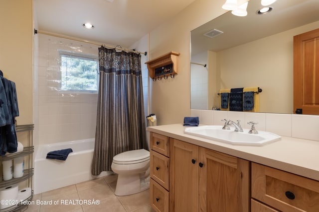 6790 N Timothy Rd, Jackson, WY 83001 - bathroom with vanity, tile patterned floors, shower / bathtub combination with curtain, and recessed lighting