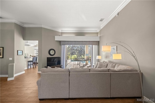 living room featuring ornamental molding