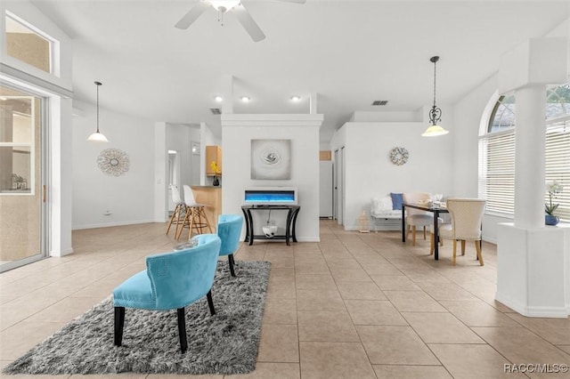 8583 N Tibet Ter, Dunnellon, FL 34433 - living area featuring light tile patterned floors, ceiling fan, and recessed lighting