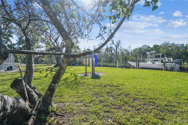 view of yard with a dock