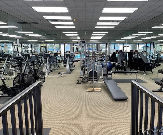 gym featuring a drop ceiling