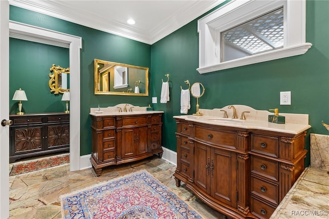 bathroom featuring vanity and crown molding