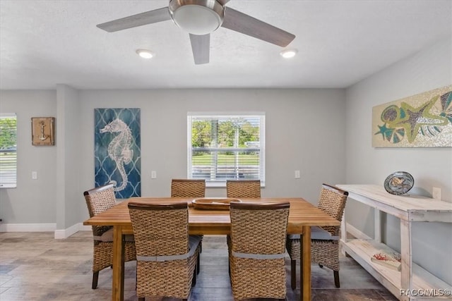 42 Magnolia Ave, Yankeetown, FL 34498 - dining area featuring baseboards, a ceiling fan, light wood-style flooring, and recessed lighting