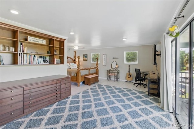 42 Magnolia Ave, Yankeetown, FL 34498 - living area featuring baseboards, recessed lighting, an office area, and ornamental molding