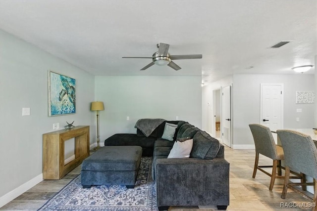 42 Magnolia Ave, Yankeetown, FL 34498 - living area featuring light wood finished floors, ceiling fan, and baseboards