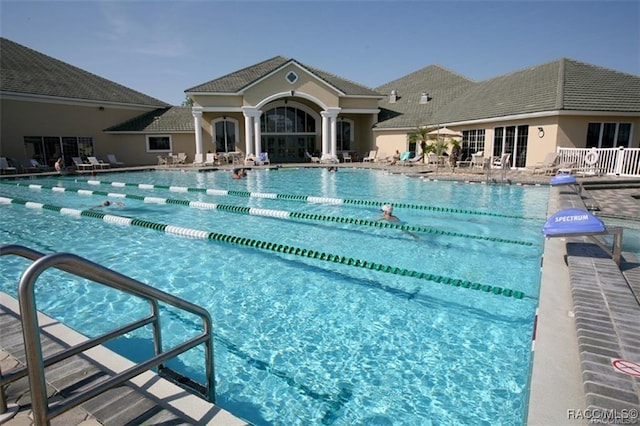 view of swimming pool with a patio area