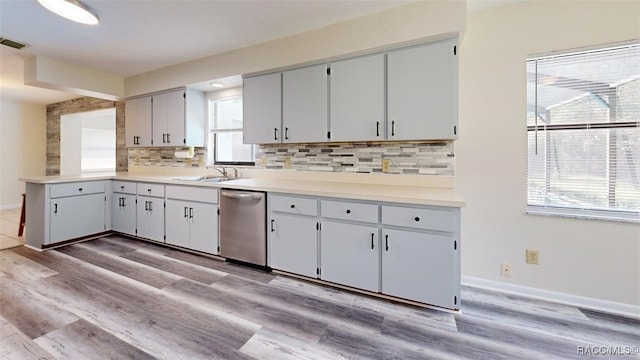 125 W Seymeria Dr, Beverly Hills, FL 34465 - kitchen featuring stainless steel dishwasher, backsplash, light countertops, and light wood-type flooring