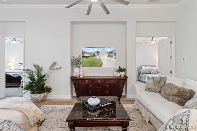 living room featuring ornamental molding