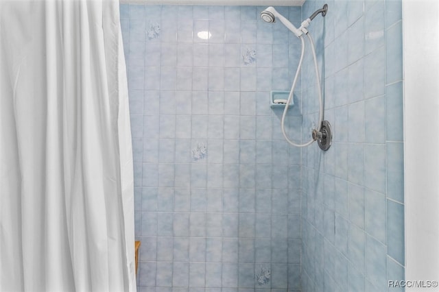 bathroom with curtained shower