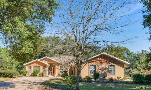 ranch-style house with a front lawn