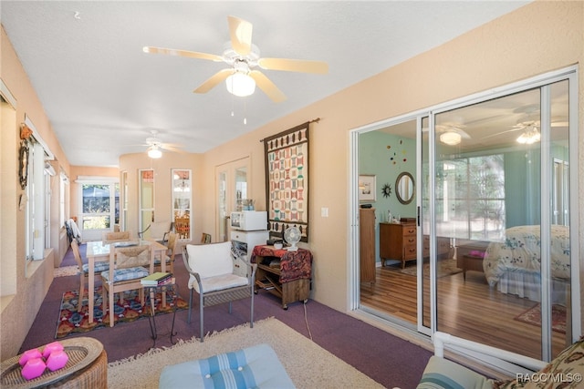 sunroom / solarium with ceiling fan