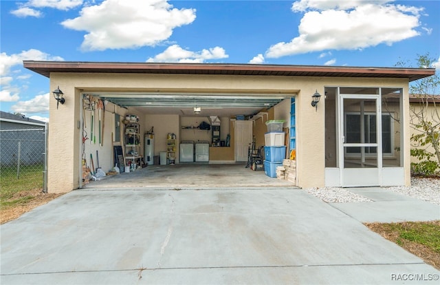 garage featuring water heater