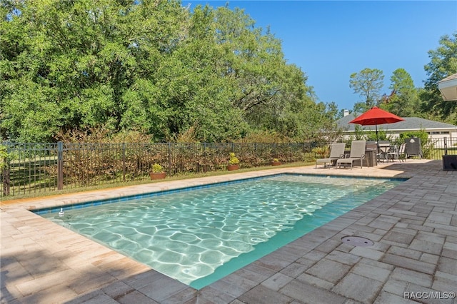 view of swimming pool featuring a patio