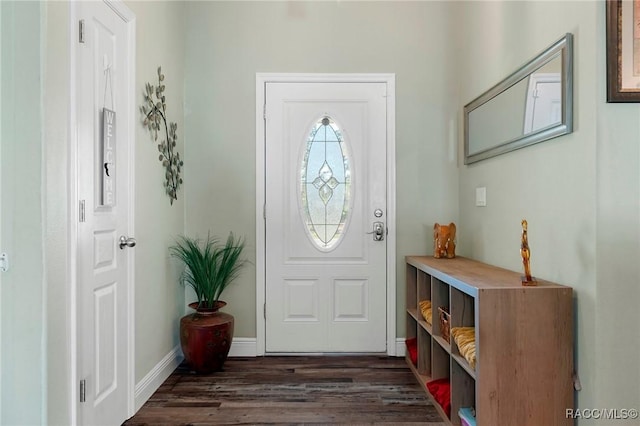 entrance foyer featuring baseboards and dark wood-type flooring